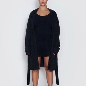 SKIMS Cozy Knit Short Robe Onyx Black L/XL Sherpa FLAWED